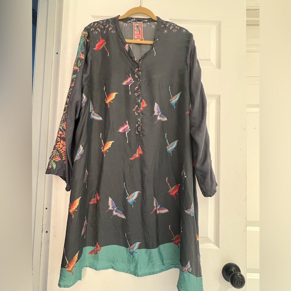 Johnny Was silk mini dress with embroidery in xl